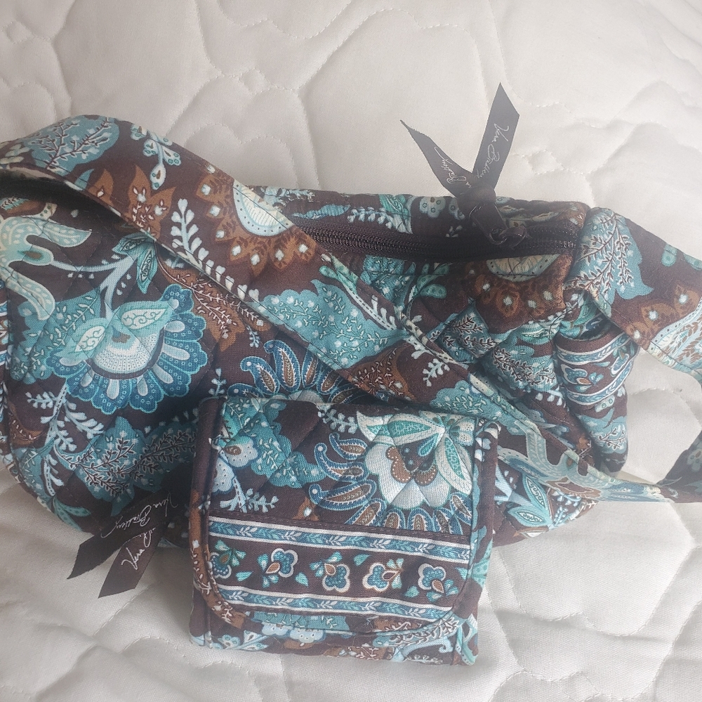 Vera Bradley Turquoise and Brown Bag and Wallet
